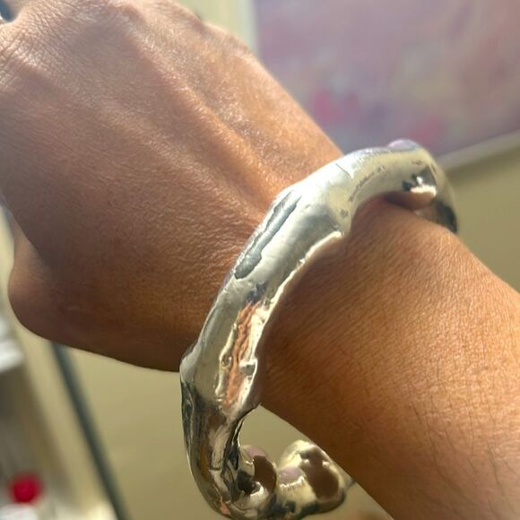 VINTAGE STERLING SILVER PLATED BAMBOO COLAR NECKLACE 80’s  61.8g - Picture 5 of 9